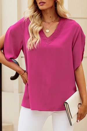 V-Neck Petal Sleeve Blouse